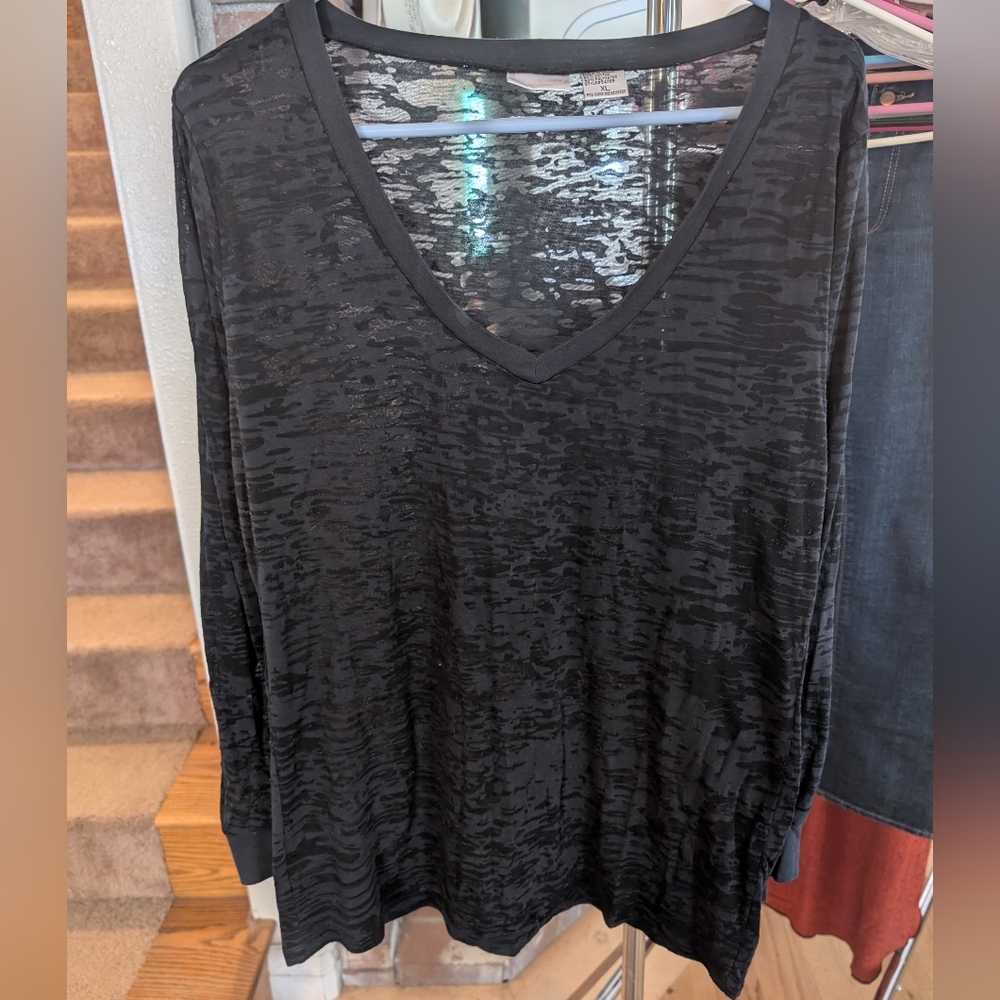 Spiegel Black Sheer V-Neck Long Sleeve Top